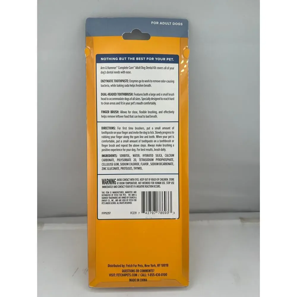 Arm & Hammer Complete Care Dog Dental Kit Toothbrush Toothpaste 2.5oz New
